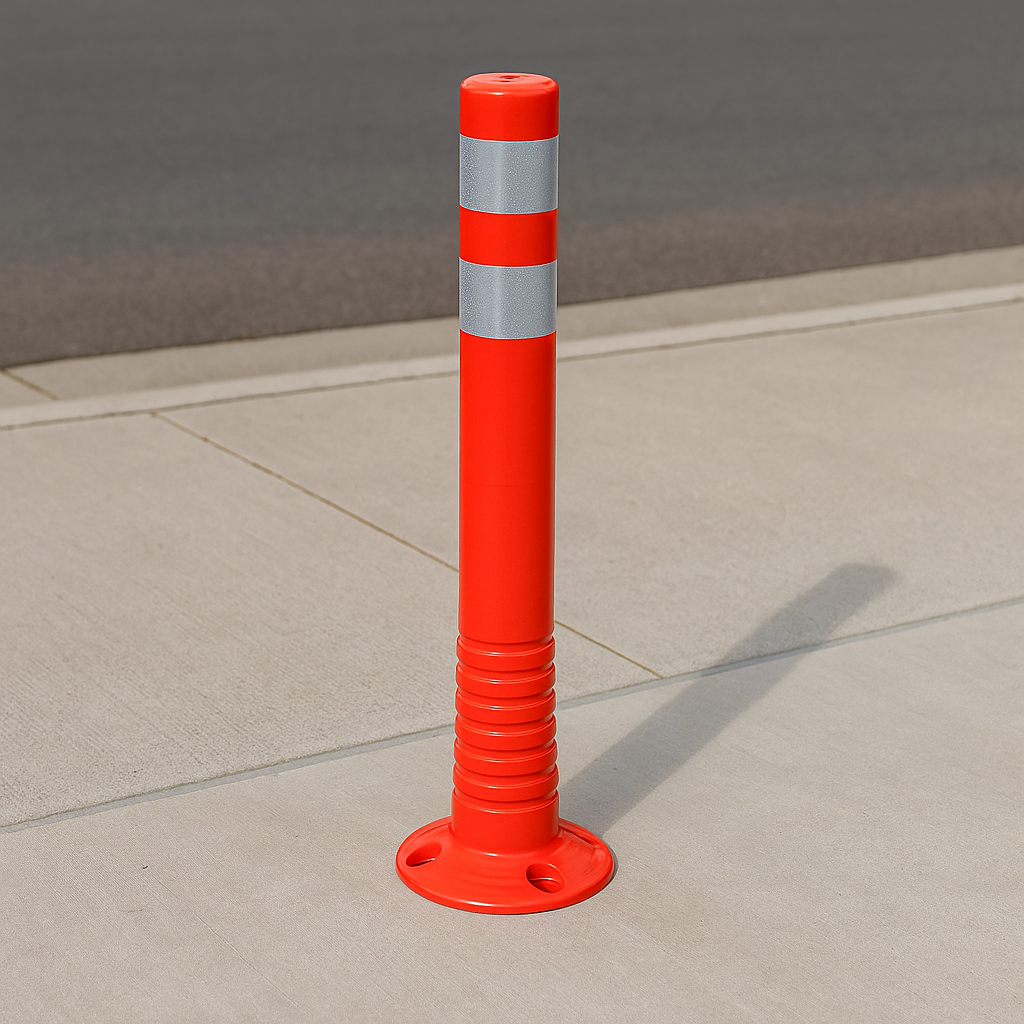 Red & White Flexible Traffic Post – High-Visibility Safety Bollard