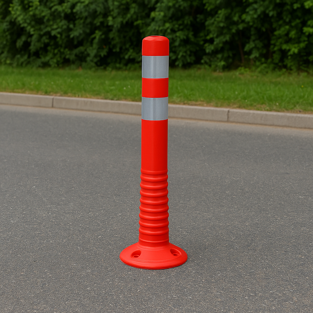 Red & White Flexible Traffic Post – High-Visibility Safety Bollard