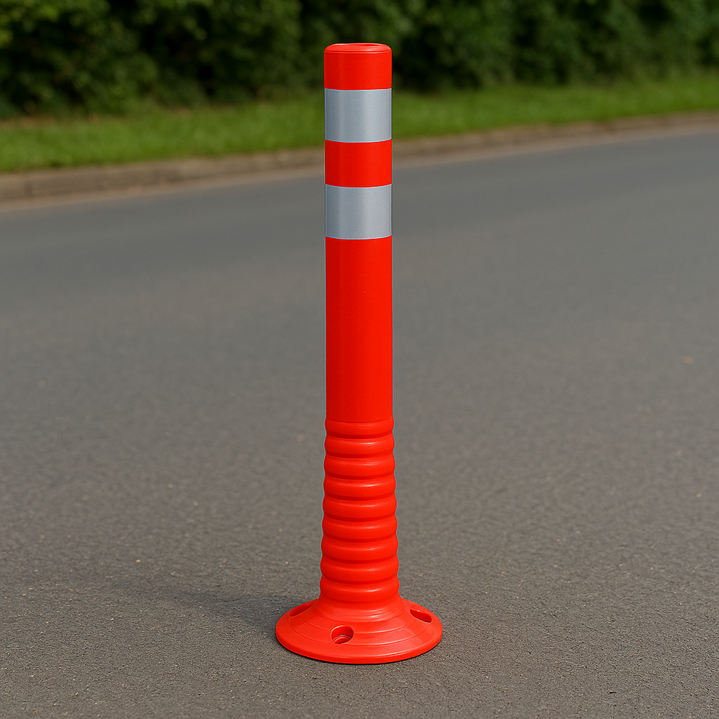Red & White Flexible Traffic Post – High-Visibility Safety Bollard