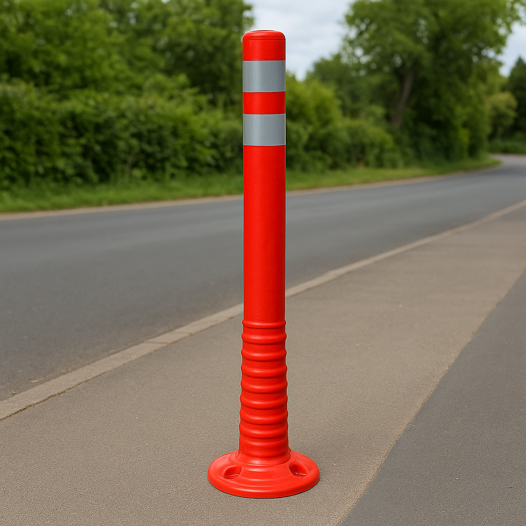 Red & White Flexible Traffic Post – High-Visibility Safety Bollard