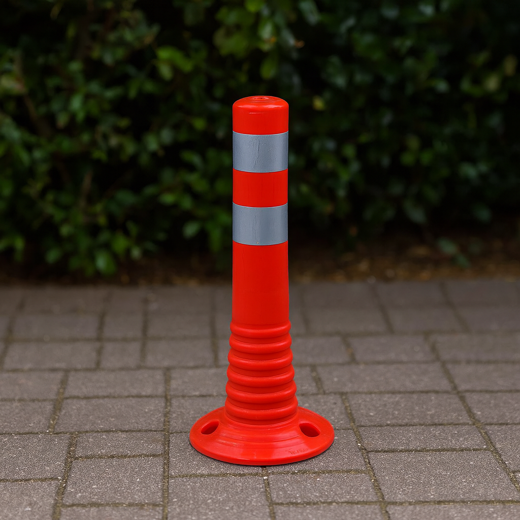 Red & White Flexible Traffic Post – High-Visibility Safety Bollard