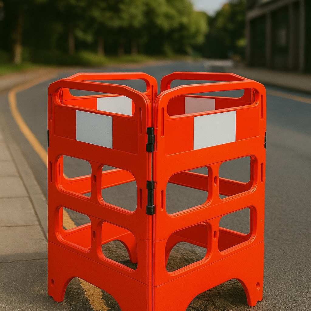 High-Visibility 4-Gate HDPE Pedestrian Safety Barrier – 1000 × 750 × 20 mm | Foldable, Lightweight & Reflective