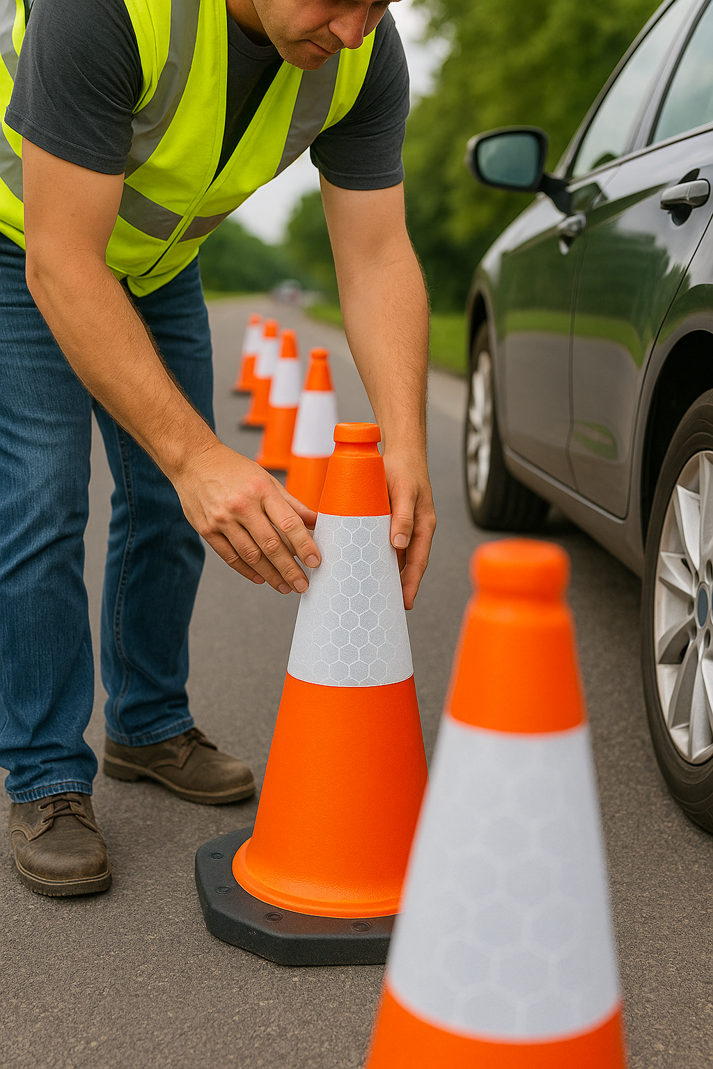 Traffic-Line TC1 750 mm Reflective Traffic Cone – D2 Sleeve with Recycled Base