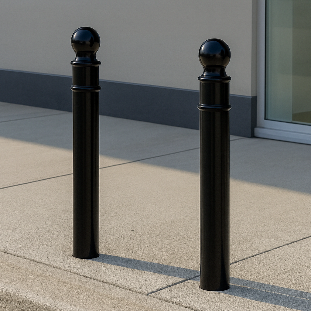 Ornamental Steel Bollard – 1000mm Above Ground | Sphere Top Anti-Ram Security Post for Driveways, Retail & Public Spaces