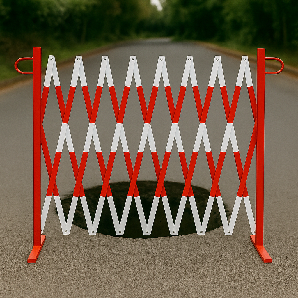 Heavy-Duty Extendable Trellis Safety Barrier – Up to 4 m | Steel with Red/White Reflective Finish