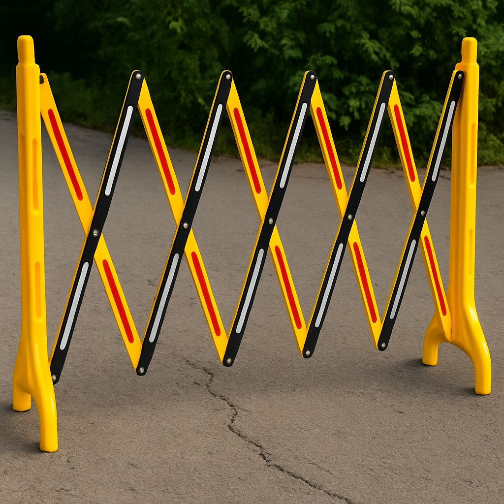 High-Visibility Expandable Plastic Safety Barrier | Yellow & Black with Reflective Strips