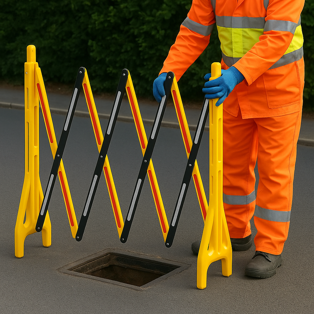 High-Visibility Expandable Plastic Safety Barrier | Yellow & Black with Reflective Strips