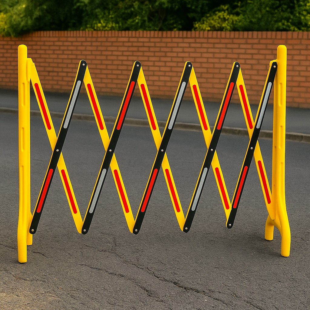 High-Visibility Expandable Plastic Safety Barrier | Yellow & Black with Reflective Strips