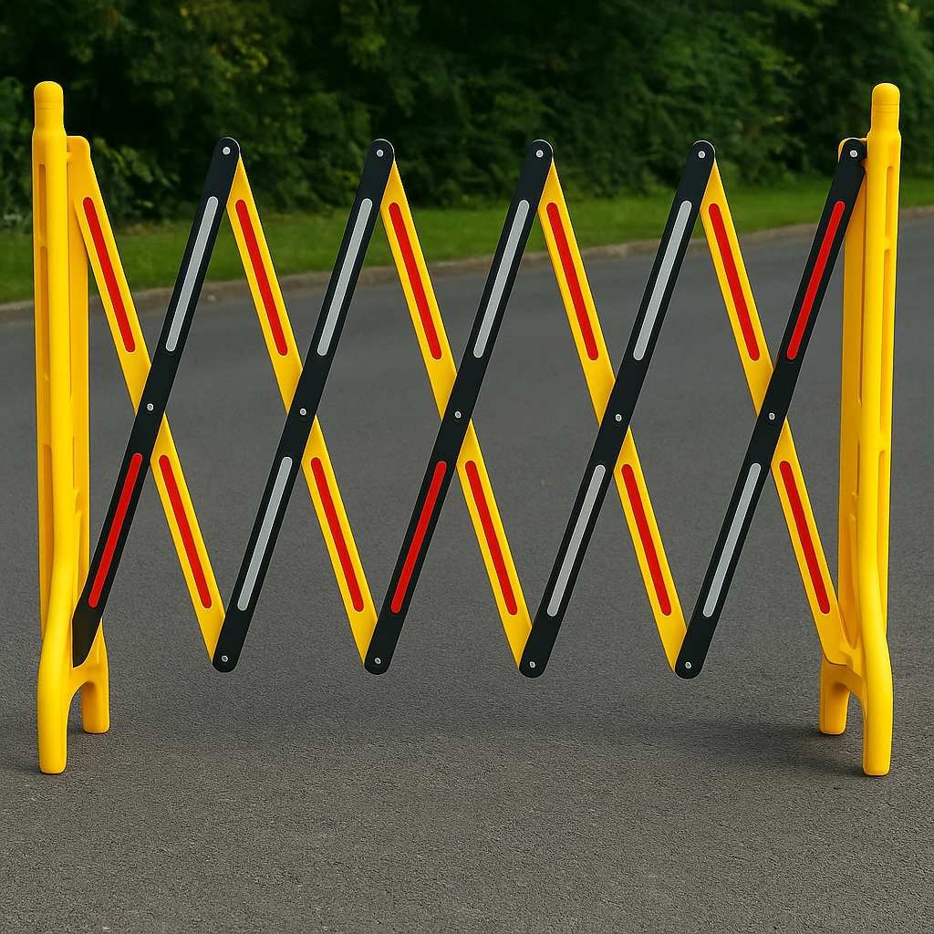 High-Visibility Expandable Plastic Safety Barrier | Yellow & Black with Reflective Strips