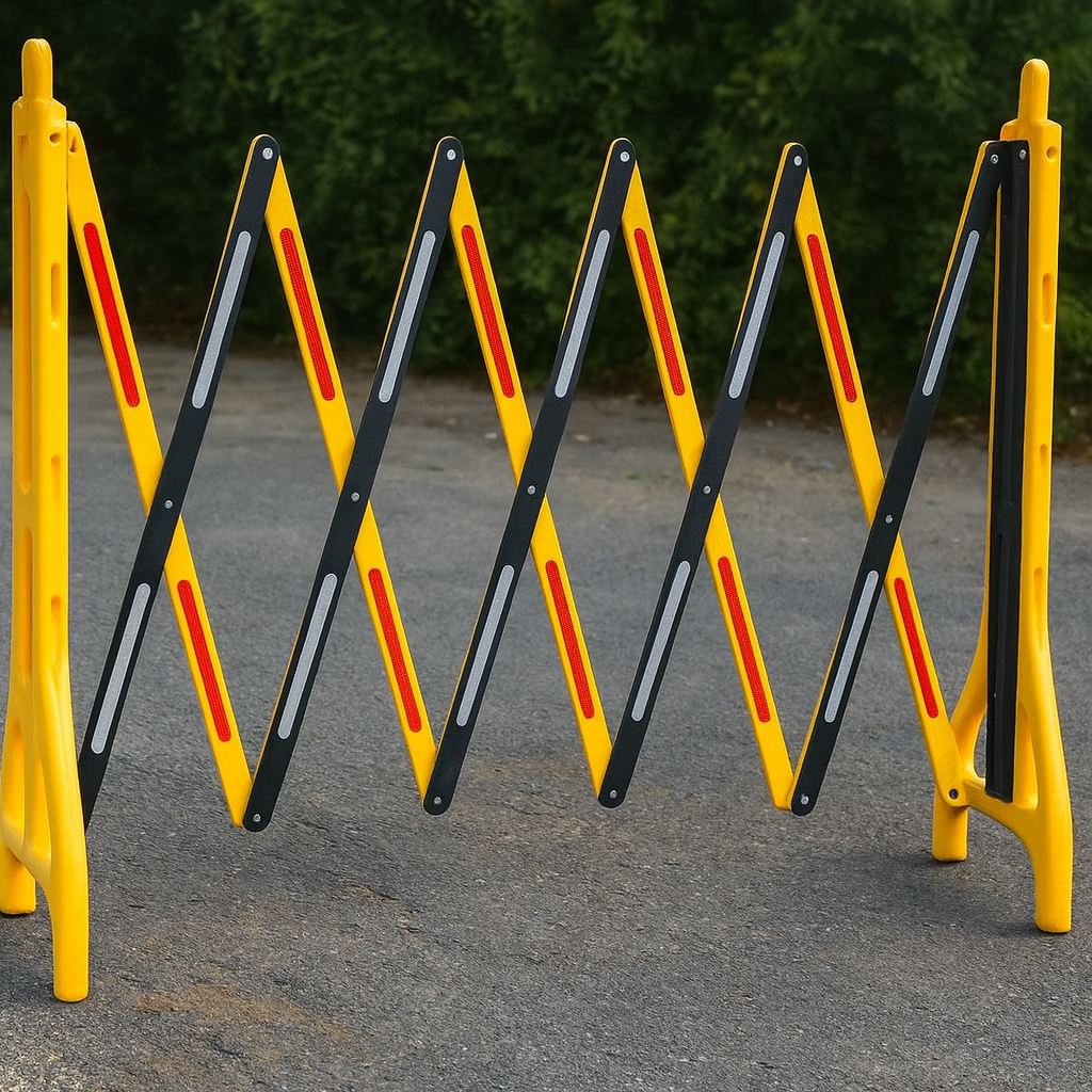 High-Visibility Expandable Plastic Safety Barrier | Yellow & Black with Reflective Strips