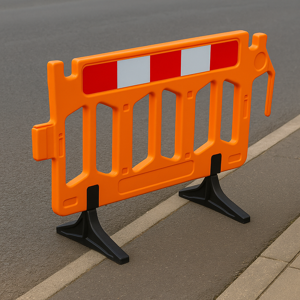 TRAFFIC-LINE HDPE Blow-Moulded Barrier – 1 000 mm H × 2 000 mm L | High-Visibility Orange with Red/White Reflective Panel
