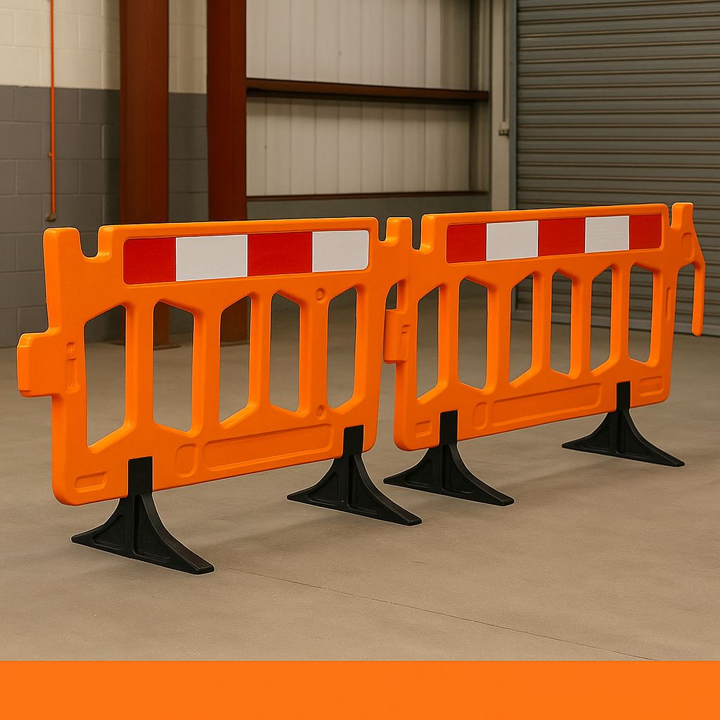 TRAFFIC-LINE HDPE Blow-Moulded Barrier – 1 000 mm H × 2 000 mm L | High-Visibility Orange with Red/White Reflective Panel