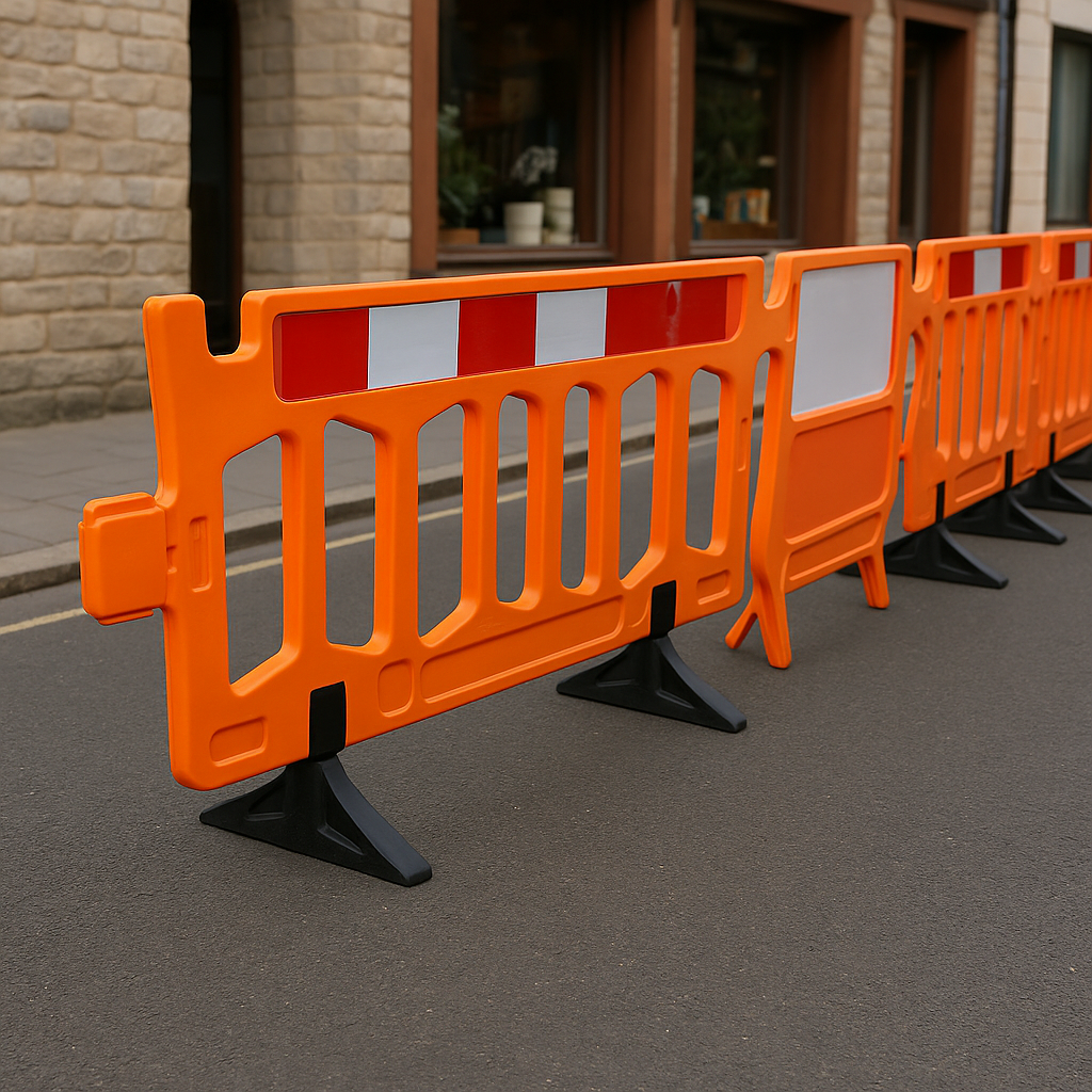 TRAFFIC-LINE HDPE Blow-Moulded Barrier – 1 000 mm H × 2 000 mm L | High-Visibility Orange with Red/White Reflective Panel