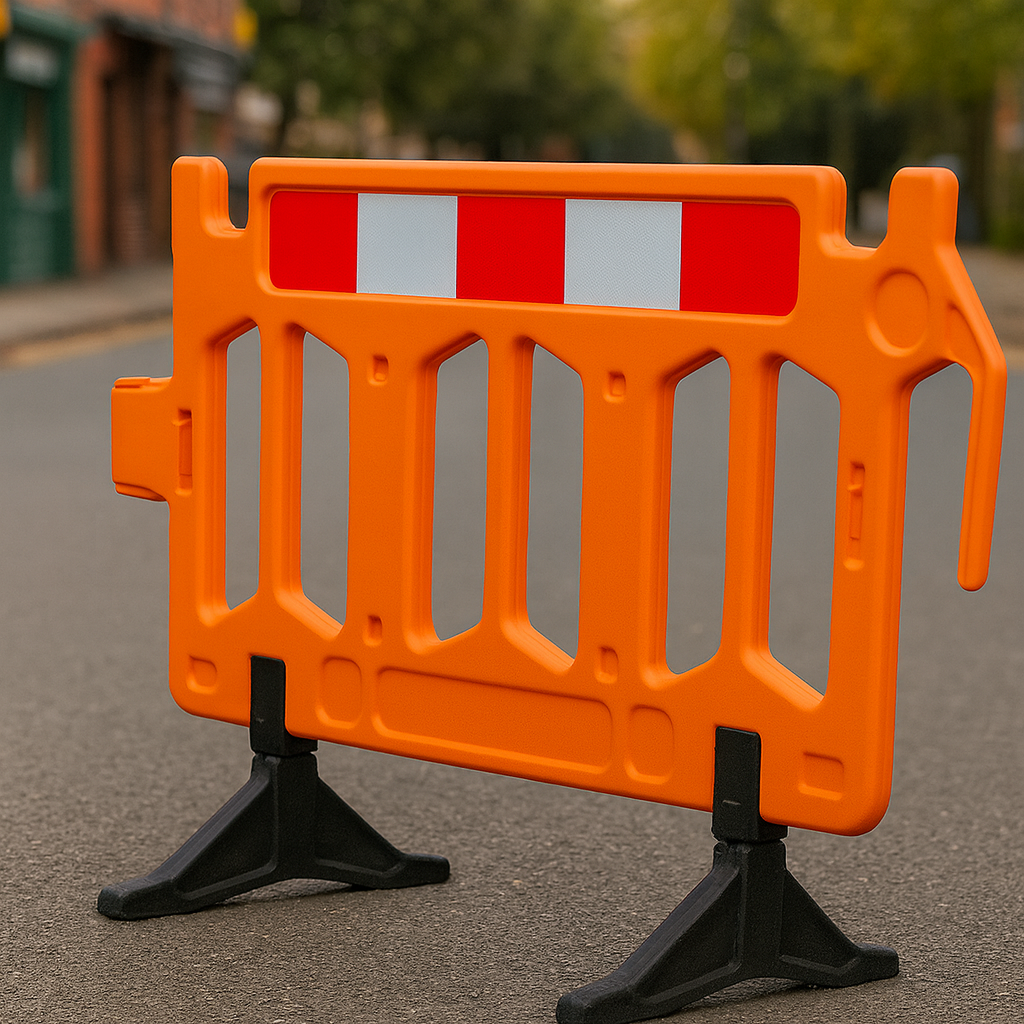 TRAFFIC-LINE HDPE Blow-Moulded Barrier – 1 000 mm H × 2 000 mm L | High-Visibility Orange with Red/White Reflective Panel