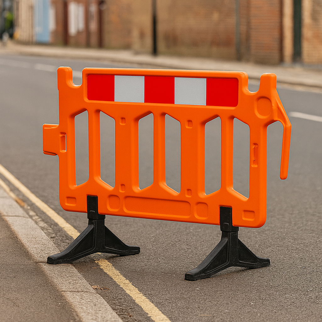 TRAFFIC-LINE HDPE Blow-Moulded Barrier – 1 000 mm H × 2 000 mm L | High-Visibility Orange with Red/White Reflective Panel