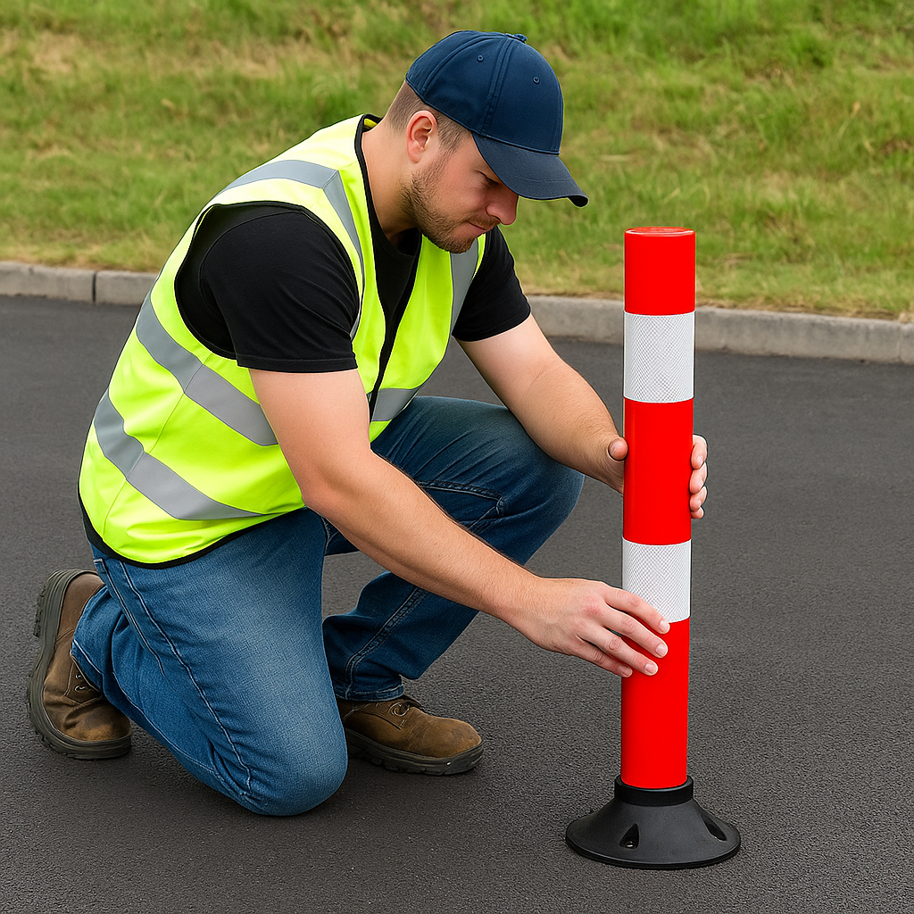 Heavy-Duty Flexible Self-Righting Traffic Post with Base – Off-Highway Safety Delineator