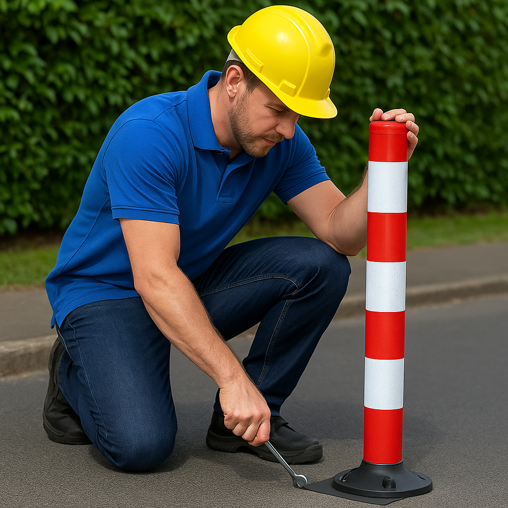 Heavy-Duty Flexible Self-Righting Traffic Post with Base – Off-Highway Safety Delineator