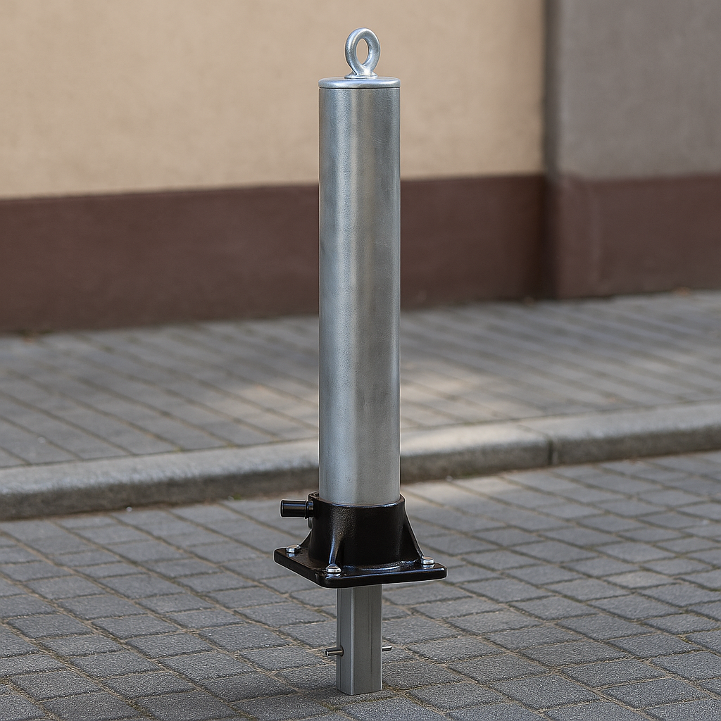 Galvanised Fold-Down Parking Post with Integral Lock & Chain Eyelet