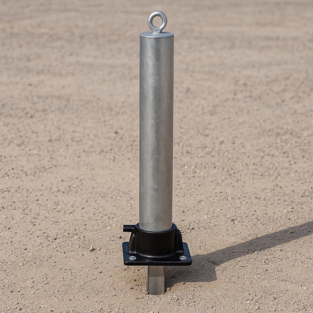 Galvanised Fold-Down Parking Post with Integral Lock & Chain Eyelet