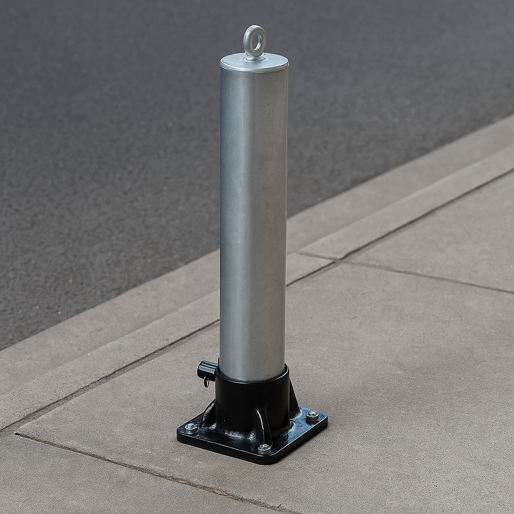 Galvanised Fold-Down Parking Post with Integral Lock & Chain Eyelet