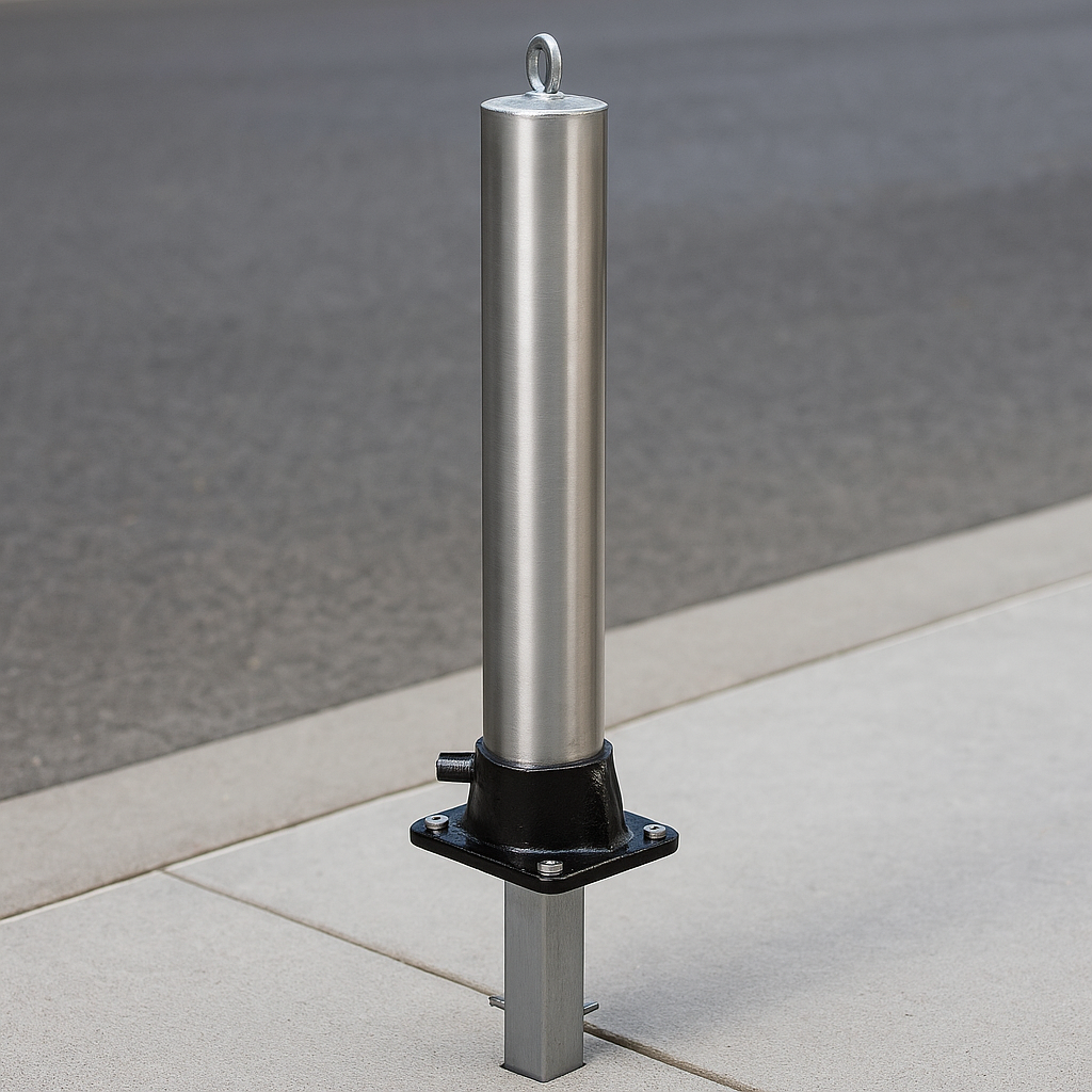 Galvanised Fold-Down Parking Post with Integral Lock & Chain Eyelet