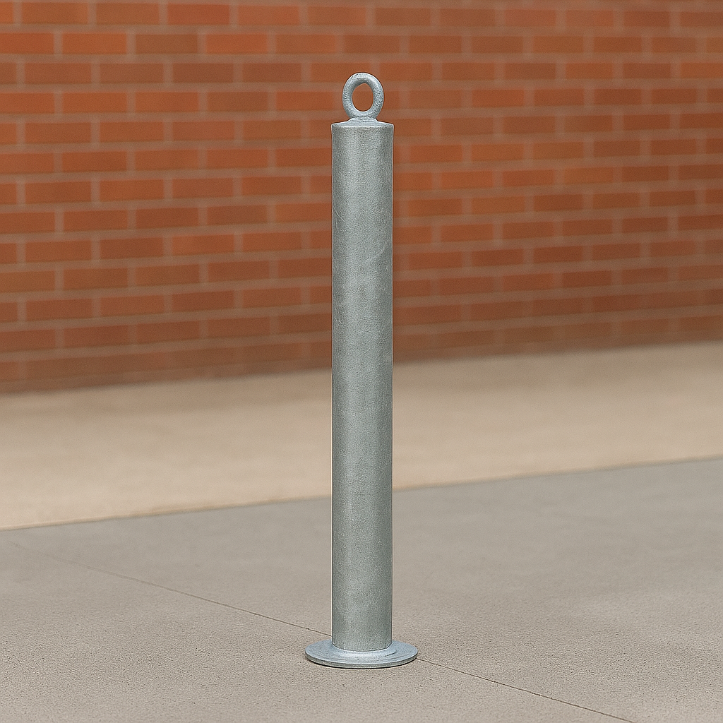 Heavy-Duty 76mm Galvanised Steel Bollard with Eyelet – Spigot Base, Rust-Resistant, Easy to Install
