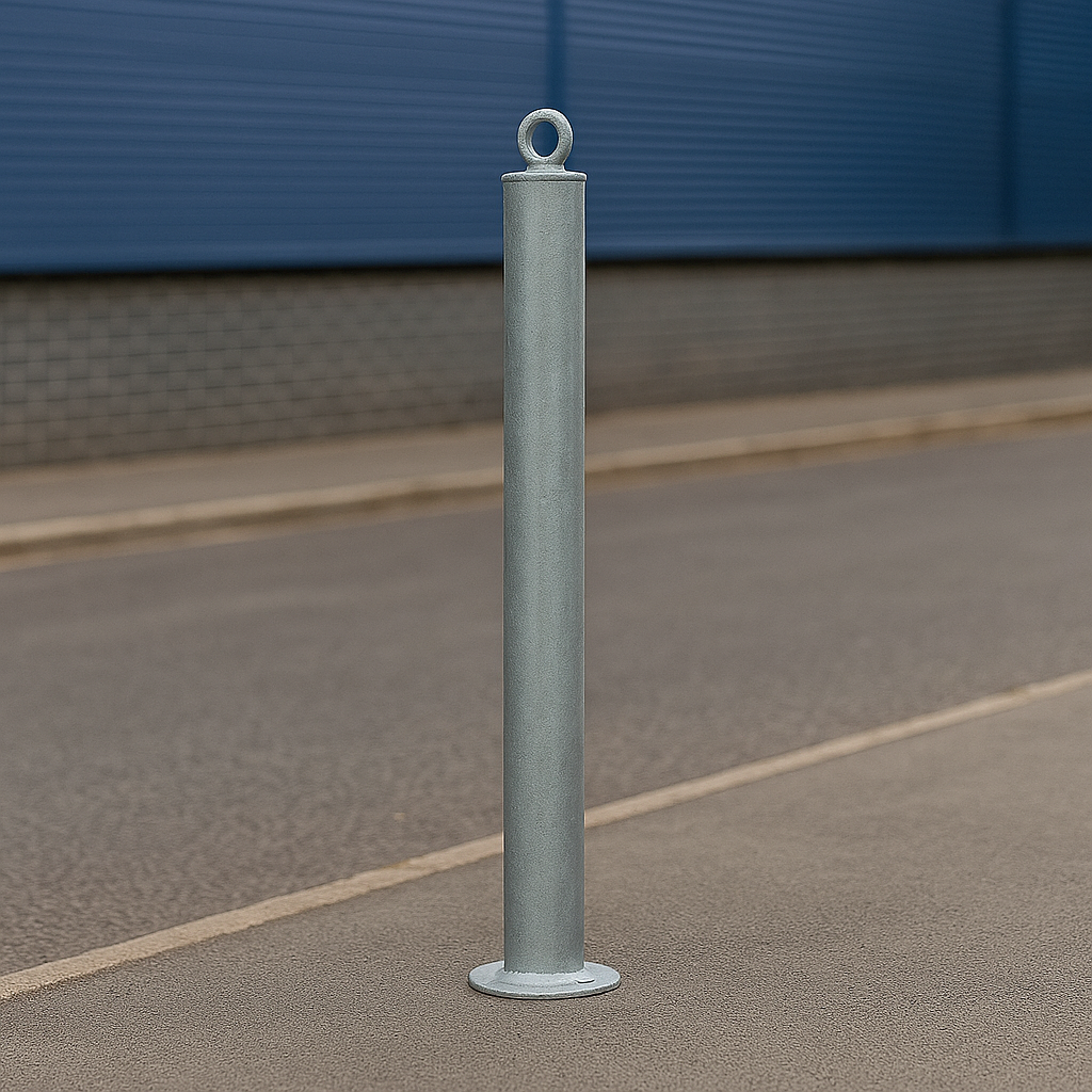 Heavy-Duty 76mm Galvanised Steel Bollard with Eyelet – Spigot Base, Rust-Resistant, Easy to Install