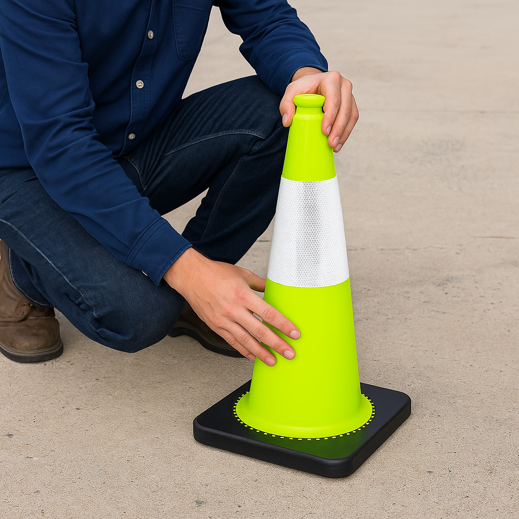 Flexible Green PVC Road Cone – 75cm Height, 4kg Weight, Virtually Unbreakable Safety Cone