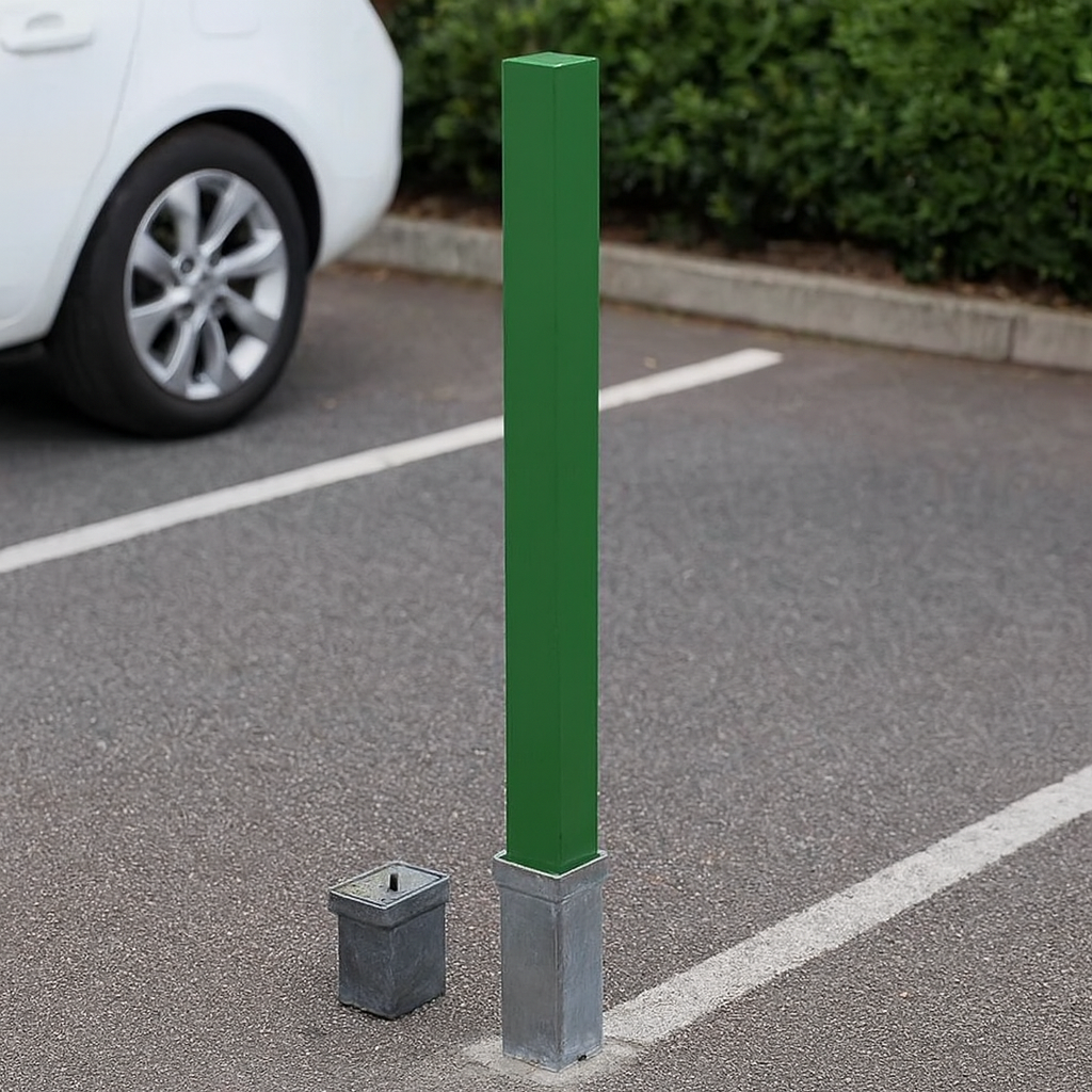 Heavy-Duty Green Removable Security Post with 2 Ground Spigots