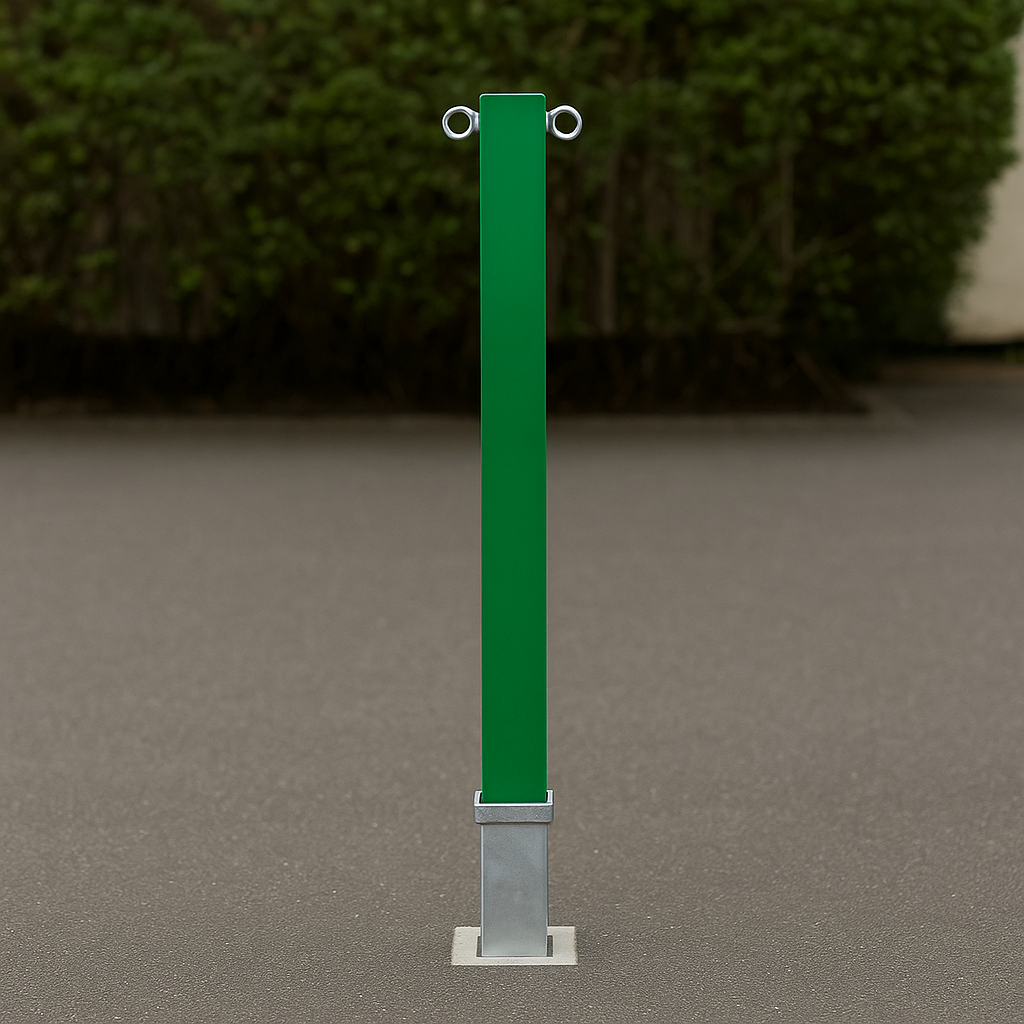 Heavy-Duty Green Removable Security Bollard with Twin Chain Eyelets