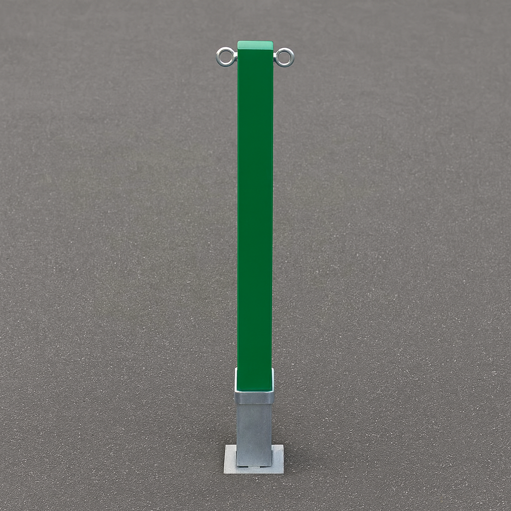 Heavy-Duty Green Removable Security Bollard with Twin Chain Eyelets