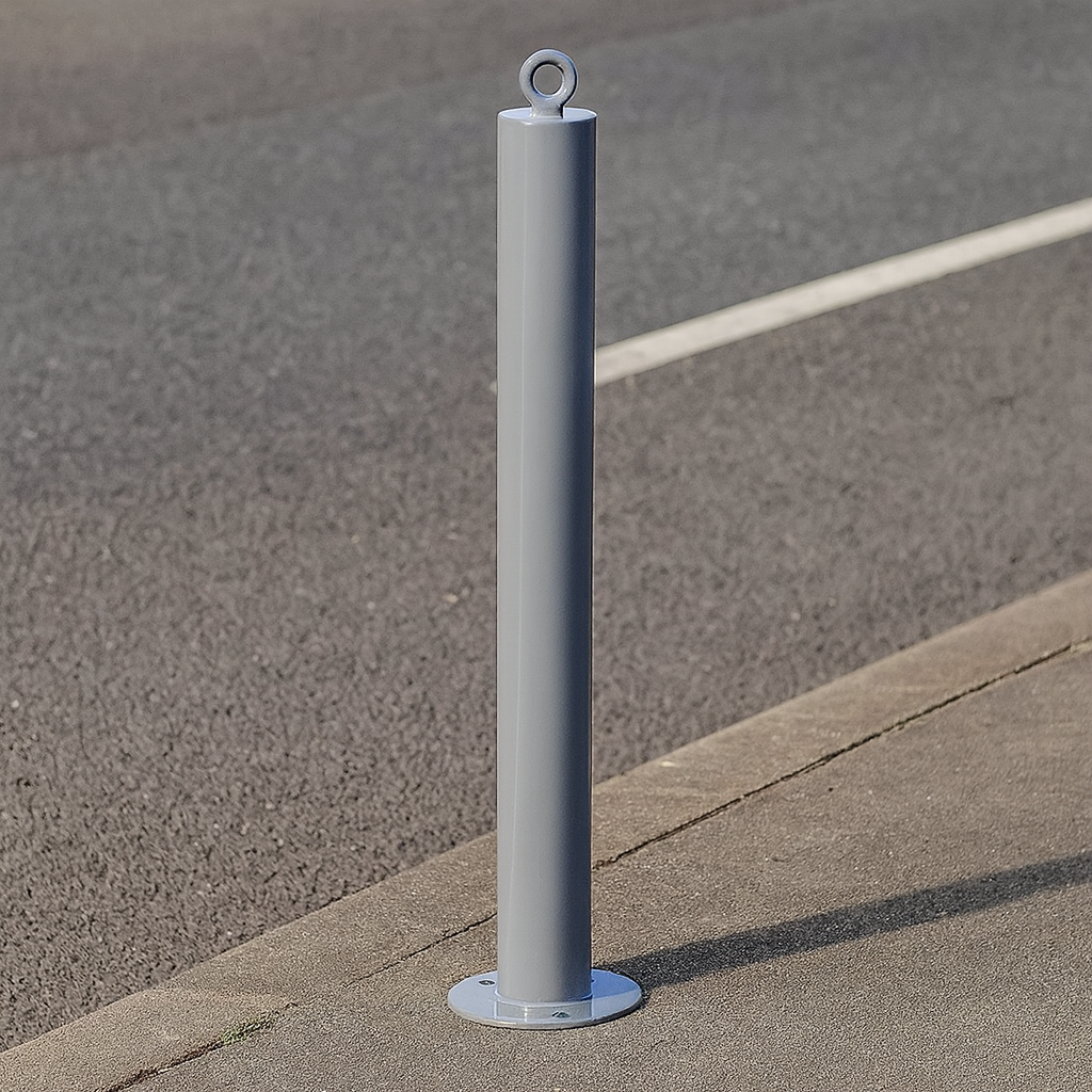 76mm Grey Fixed Security Bollard – Heavy-Duty Bolt-Down Design