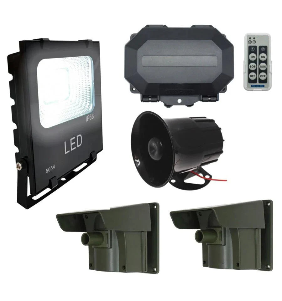 Security Floodlight & Siren Long-Range Driveway PIR Alarm with Outdoor Receiver