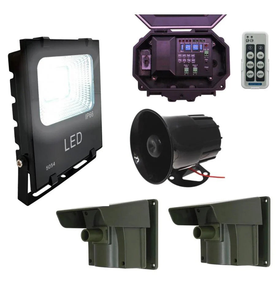 Security Floodlight & Siren Long-Range Driveway PIR Alarm with Outdoor Receiver