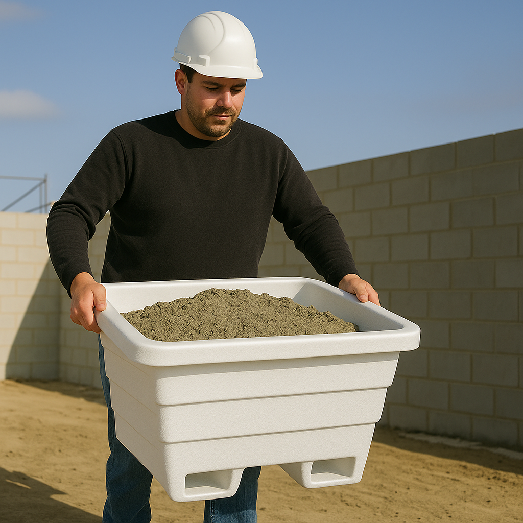 250L White Euro Crane Lift Mortar Tub – One-Piece Mould with Steel Frame | Forklift & Crane Compatible