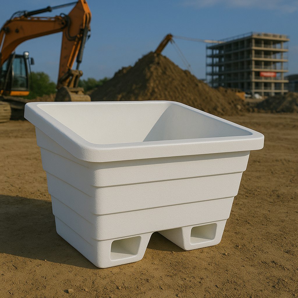250L White Euro Crane Lift Mortar Tub – One-Piece Mould with Steel Frame | Forklift & Crane Compatible