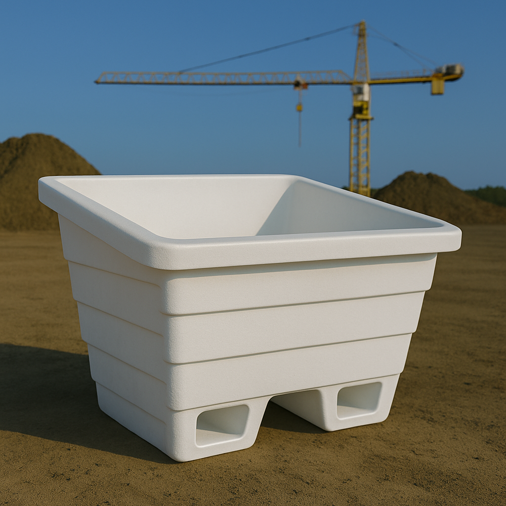 250L White Euro Crane Lift Mortar Tub – One-Piece Mould with Steel Frame | Forklift & Crane Compatible