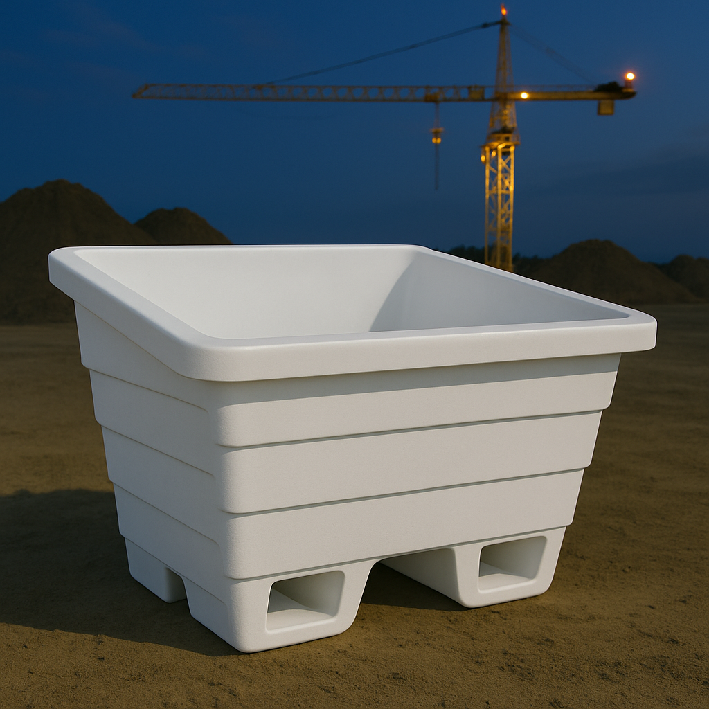 250L White Euro Crane Lift Mortar Tub – One-Piece Mould with Steel Frame | Forklift & Crane Compatible