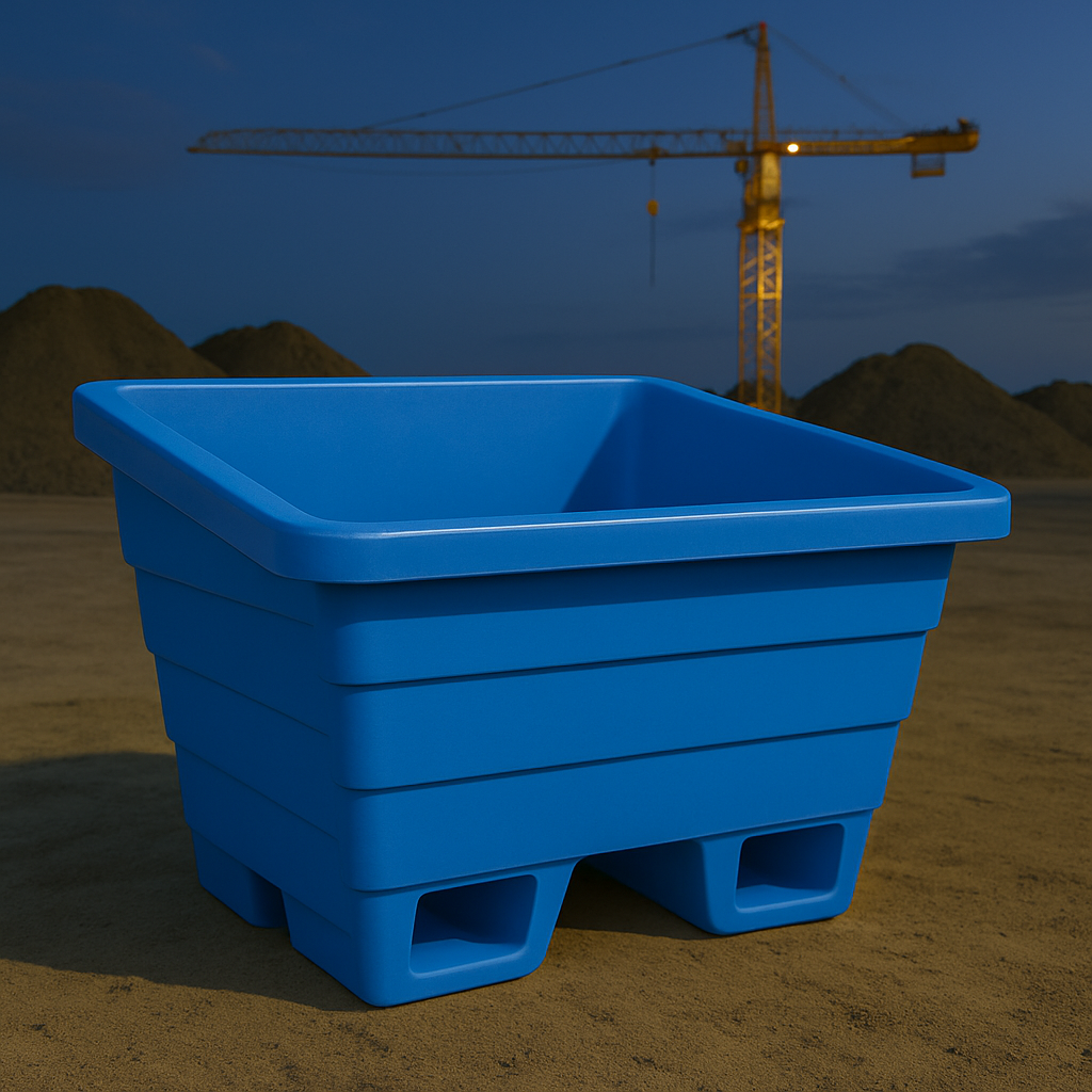 300L Heavy-Duty Blue Mortar Tub with Forklift Access – Ribbed Walls & Twin-Skin Base