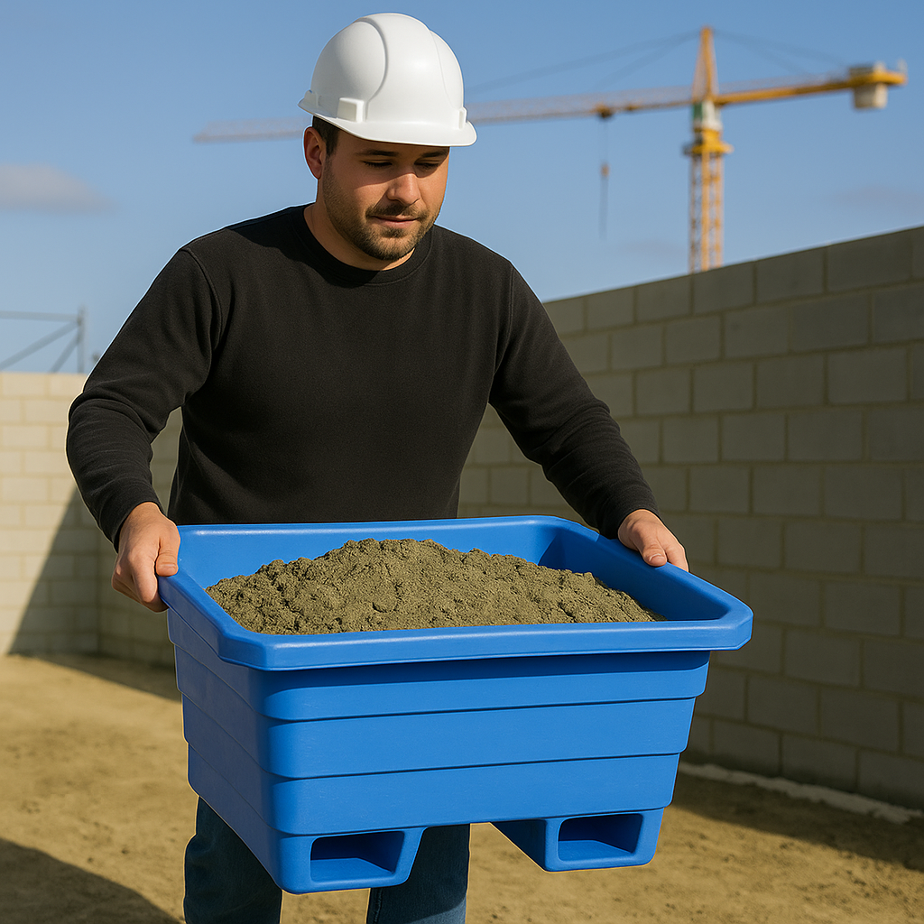 250L Blue Easy-Lift Mortar Tub – Reinforced Ribbed Design | Forklift Safe & Stable at Height