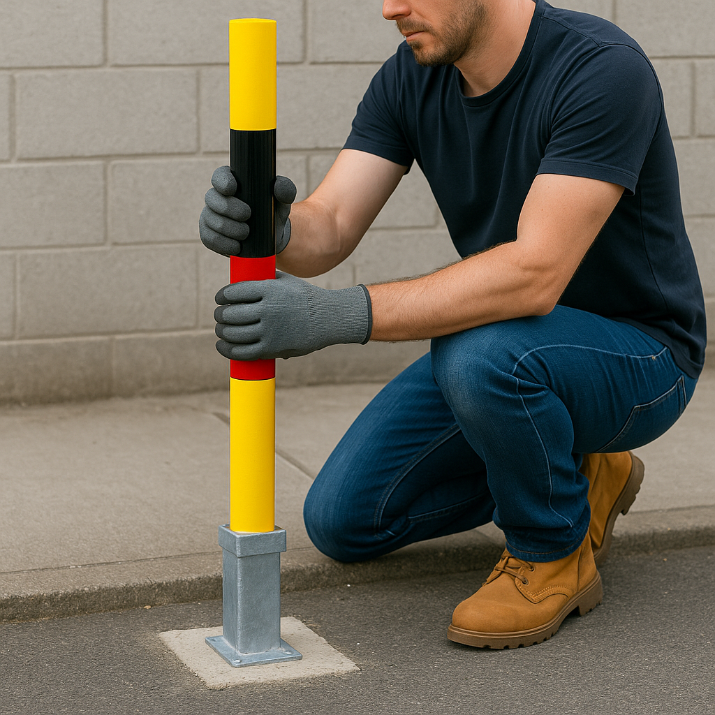 Heavy-Duty Removable Parking Security Post with Lock – High-Visibility Red/Black Bands | Anti-Theft Bollard
