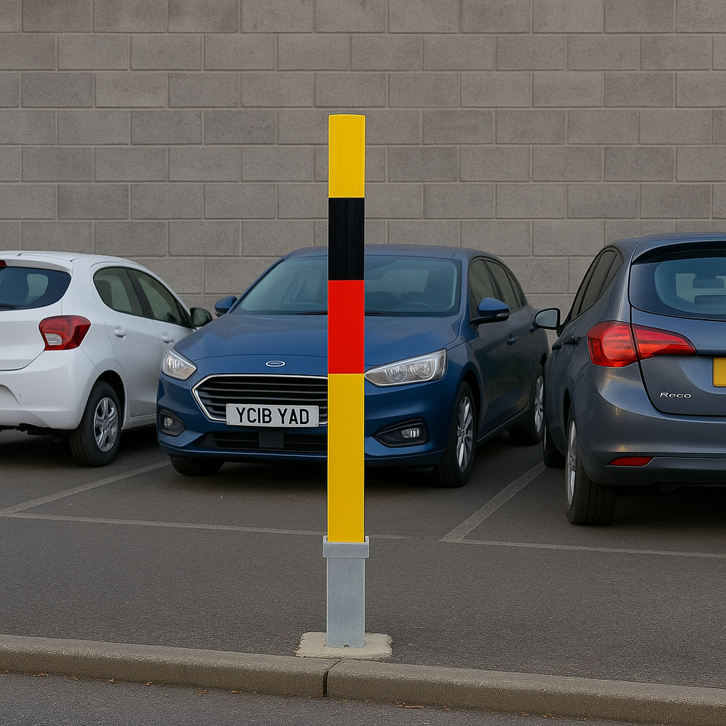 Heavy-Duty Removable Parking Security Post with Lock – High-Visibility Red/Black Bands | Anti-Theft Bollard