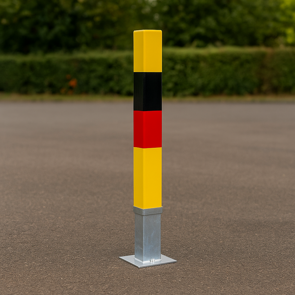 Heavy-Duty Removable Parking Security Post with Lock – High-Visibility Red/Black Bands | Anti-Theft Bollard