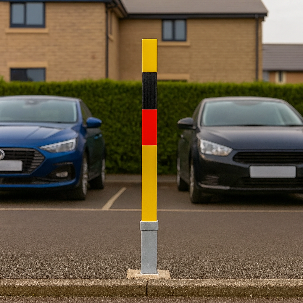 Heavy-Duty Removable Parking Security Post with Lock – High-Visibility Red/Black Bands | Anti-Theft Bollard