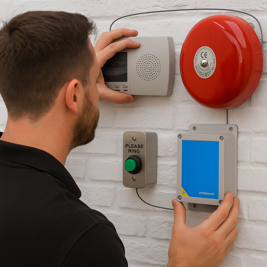 Industrial Wireless Warehouse Doorbell Kit – 900 m Long-Range System with Heavy-Duty Push Button, Wired Bell & Plug-In Receiver (DA600+)