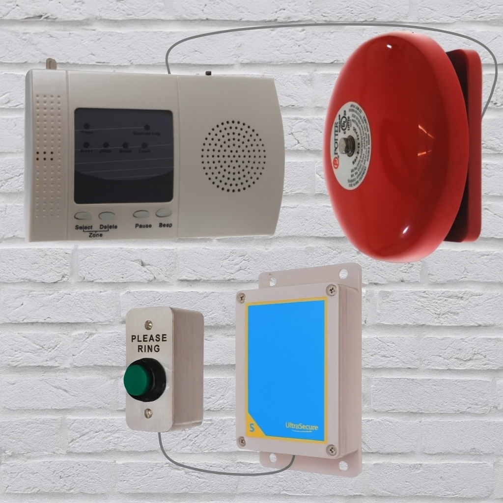 Industrial Wireless Warehouse Doorbell Kit – 900 m Long-Range System with Heavy-Duty Push Button, Wired Bell & Plug-In Receiver (DA600+)