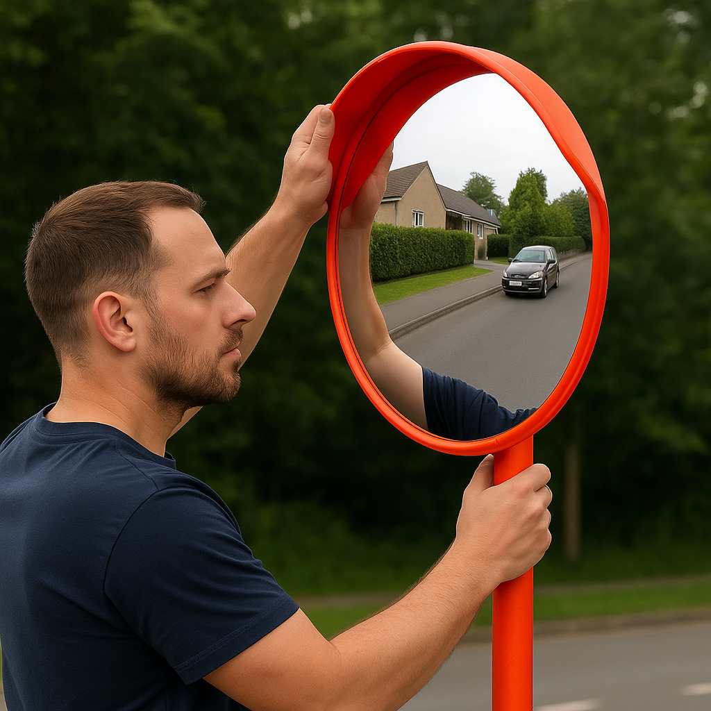 External Convex Safety Mirror with Hood – Ideal for Car Parks & Loading Bays
