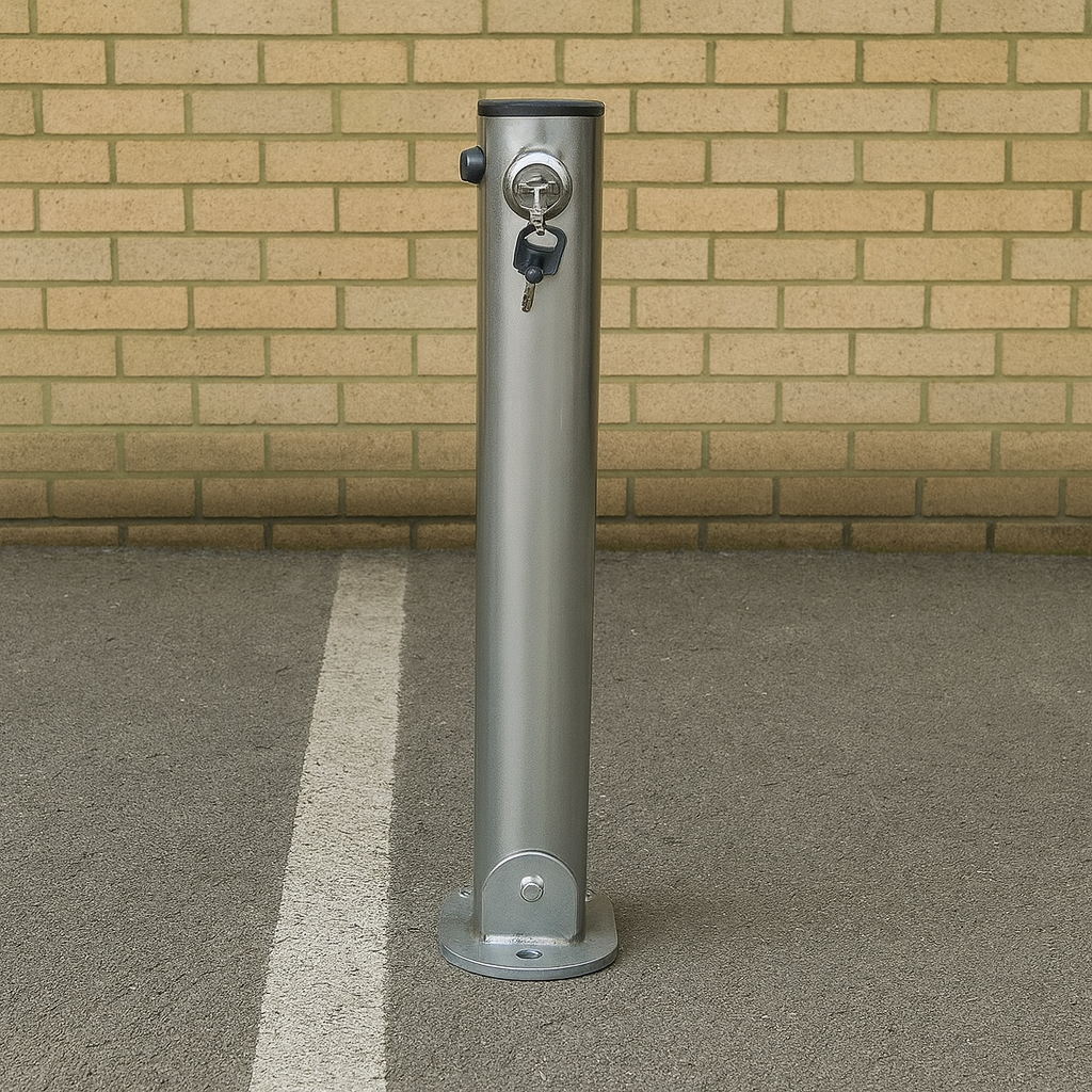 Galvanised Fold-Down Parking Post with Integral Lock – Durable Anti-Theft Barrier
