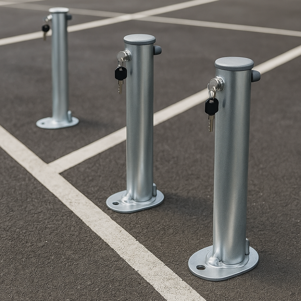 Galvanised Fold-Down Parking Post with Integral Lock – Durable Anti-Theft Barrier