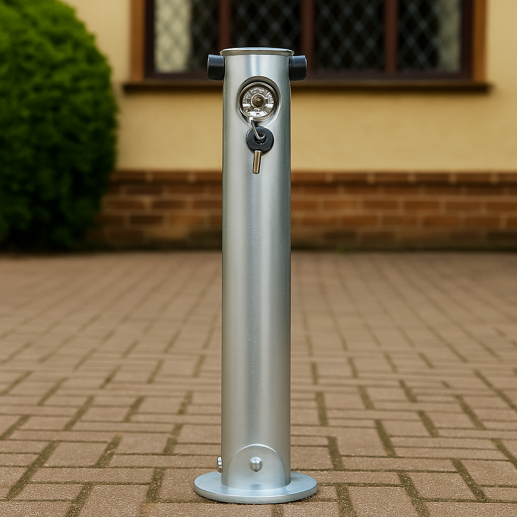 Galvanised Fold-Down Parking Post with Integral Lock – Durable Anti-Theft Barrier